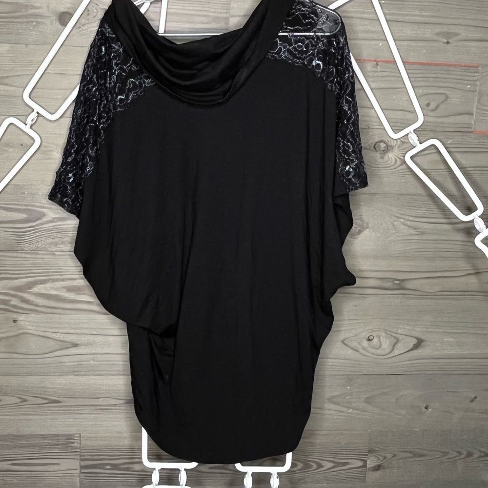 Studio Y Cowl Neck top with metallic lace shoulders size L